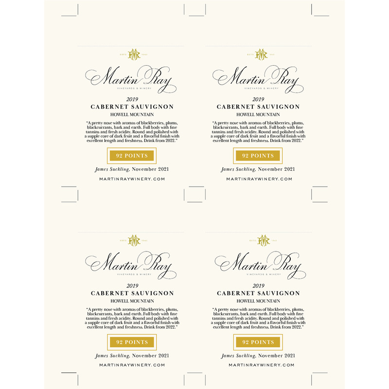 2019 Martin Ray Howell Mountain Reserve Cabernet Sauvignon Shelf Talker – 92 pts James Suckling