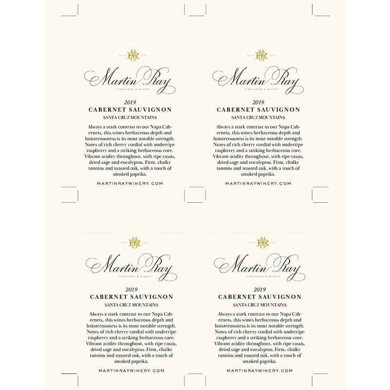 2020 Martin Ray Santa Cruz Mountains Reserve Cabernet Sauvignon Shelf Talker