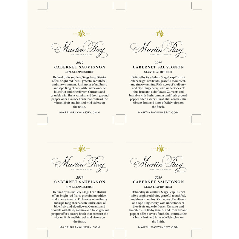 2019 Martin Ray Stags Leap District Reserve Cabernet Sauvignon Shelf Talker
