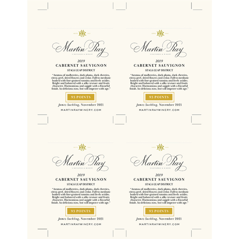 2019 Martin Ray Stags Leap District Reserve Cabernet Sauvignon Shelf Talker – 93 pts James Suckling