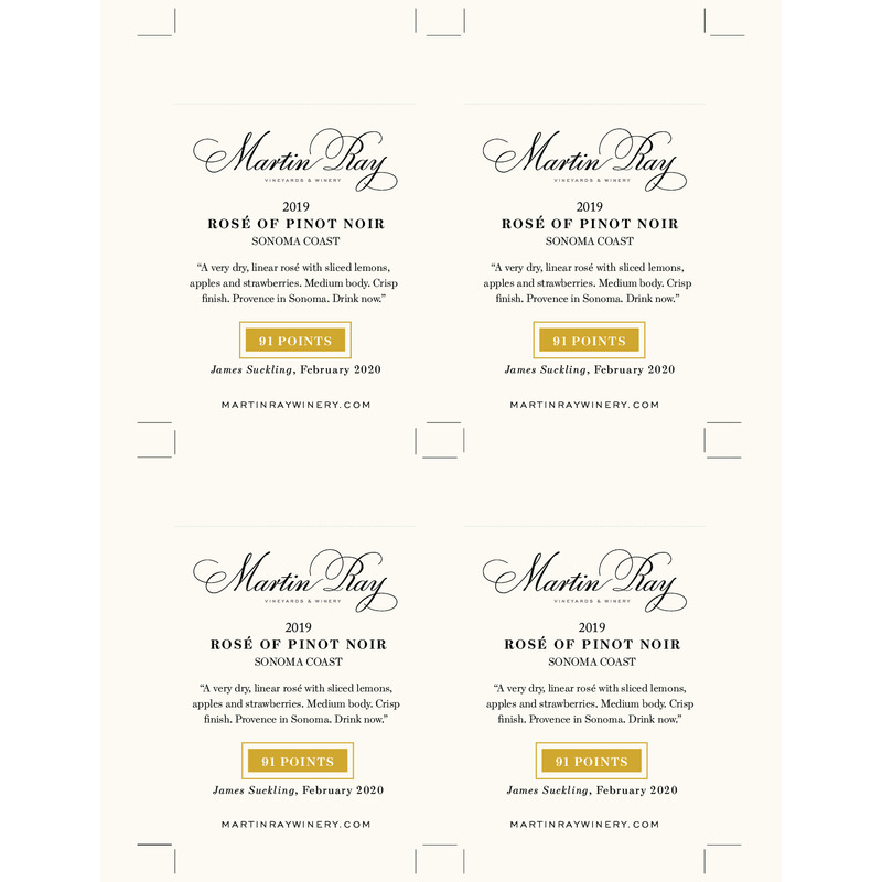 2019 Martin Ray Sonoma Coast Rosé Of Pinot Noir Shelf Talker – 91 Pts. James Suckling
