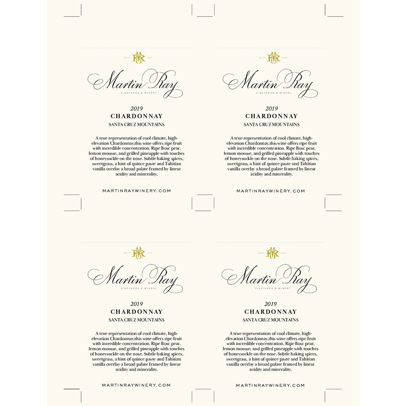 2019 Martin Ray Santa Cruz Mountains Chardonnay Shelf Talker