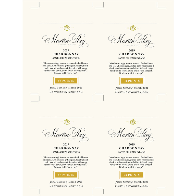 2019 Martin Ray Santa Cruz Mountains Chardonnay Shelf Talker – 93 Pts. James Suckling
