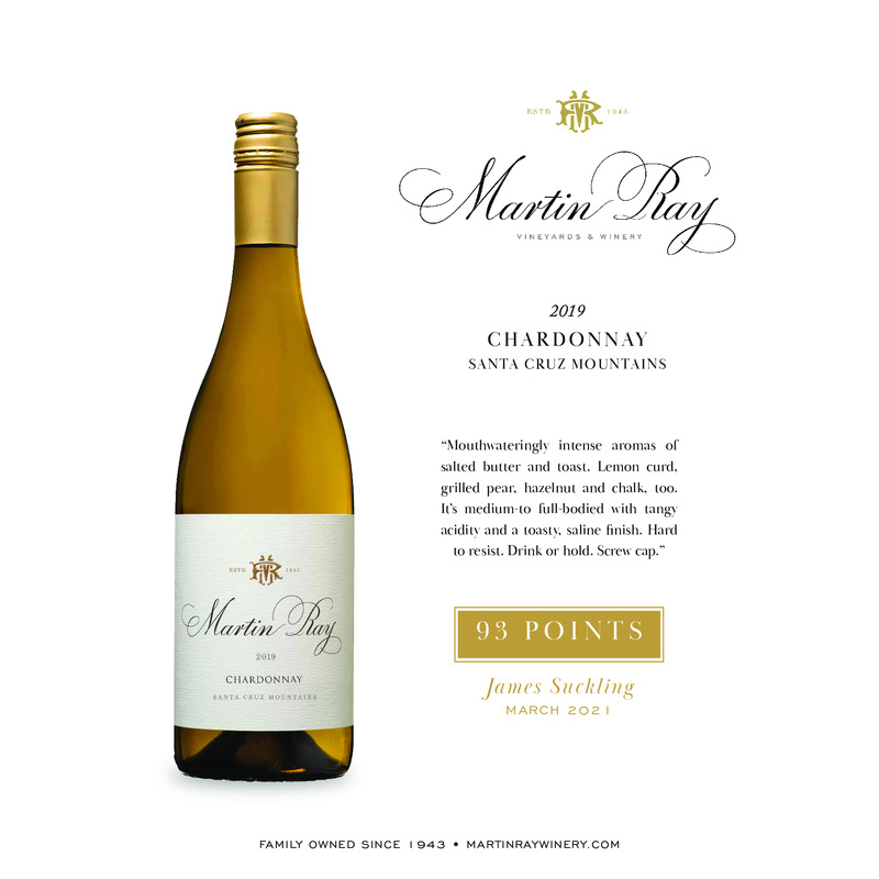 2019 Martin Ray Santa Cruz Mountains Chardonnay Acclaim – 93 Pts. James Suckling