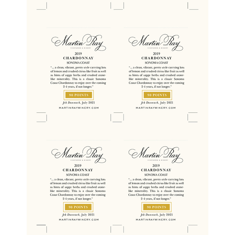 2019 Martin Ray Sonoma Coast Chardonnay Shelf Talker – 90 Pts. Jeb Dunnuck