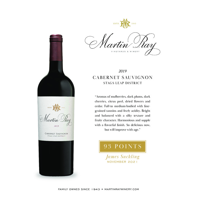 2019 Martin Ray Stags Leap District Reserve Cabernet Sauvignon Acclaim – 93 pts James Suckling