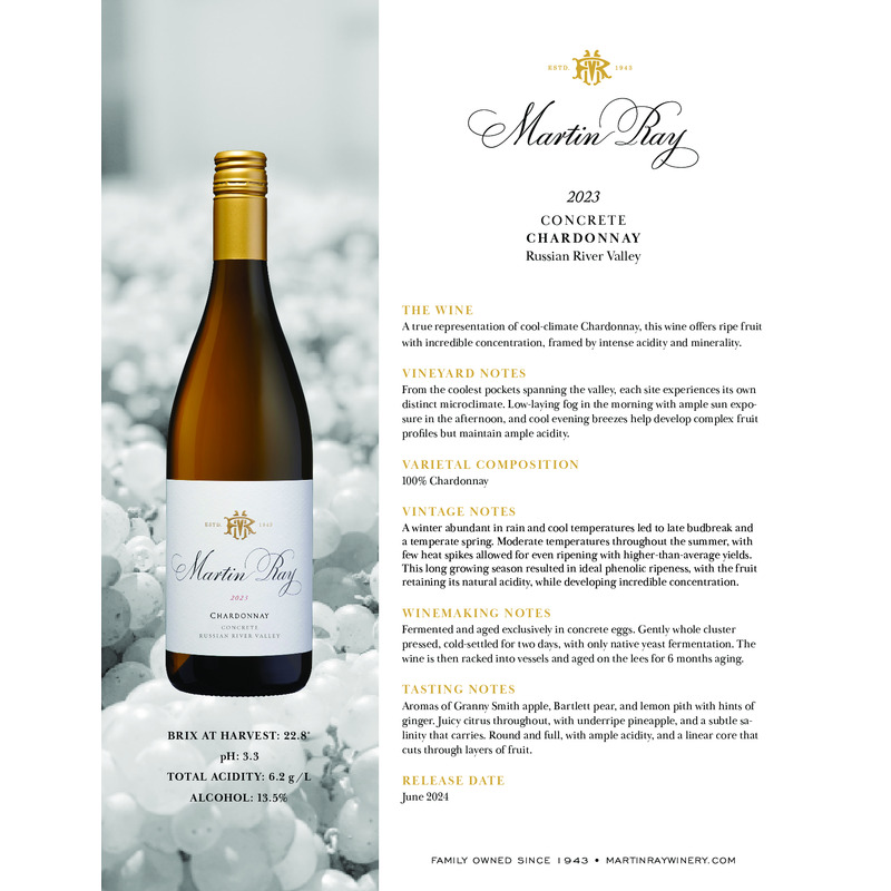2023 Martin Ray Russian River Valley Concrete Chardonnay Tech Sheet