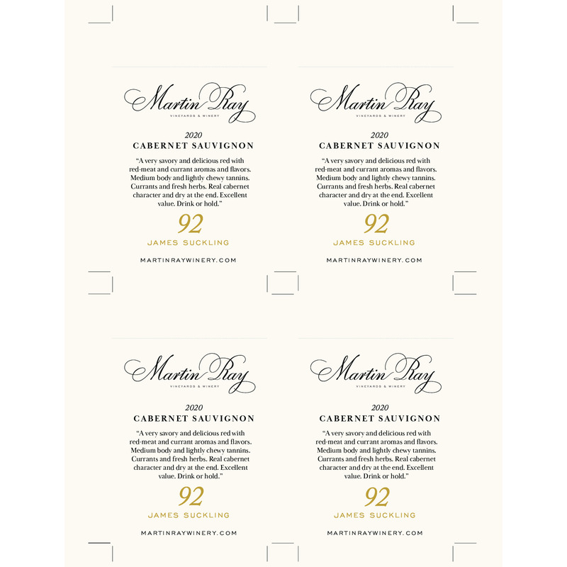 2022 Martin Ray Cabernet Sauvignon Shelf Talker – 92 pts James Suckling
