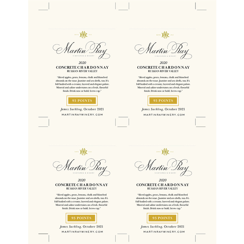 2020 Martin Ray Russian River Valley Dutton Ranch Concrete Shelf Talker – 93 Pts. James Suckling