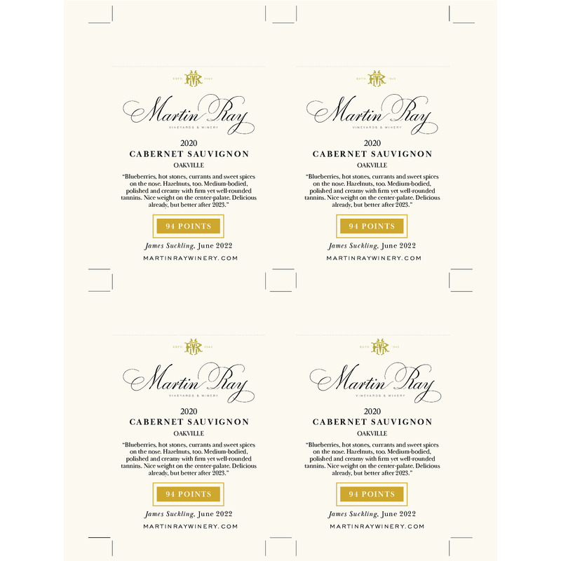 2020 Martin Ray Oakville Reserve Cabernet Sauvignon Shelf Talker – 94 Points James Suckling