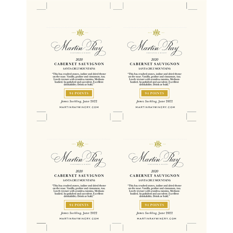 2020 Martin Ray Santa Cruz Mountains Reserve Cabernet Sauvignon Shelf Talker – 94 Points James Suckling