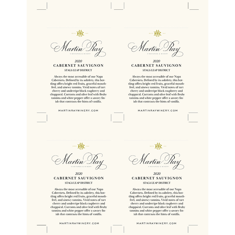 2020 Martin Ray Stags Leap District Reserve Cabernet Sauvignon Shelf Talker