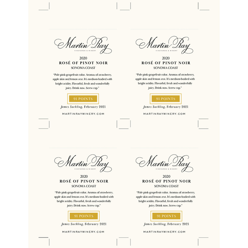 2020 Martin Ray Sonoma Coast Rosé Of Pinot Noir Shelf Talker – 91 Pts. James Suckling