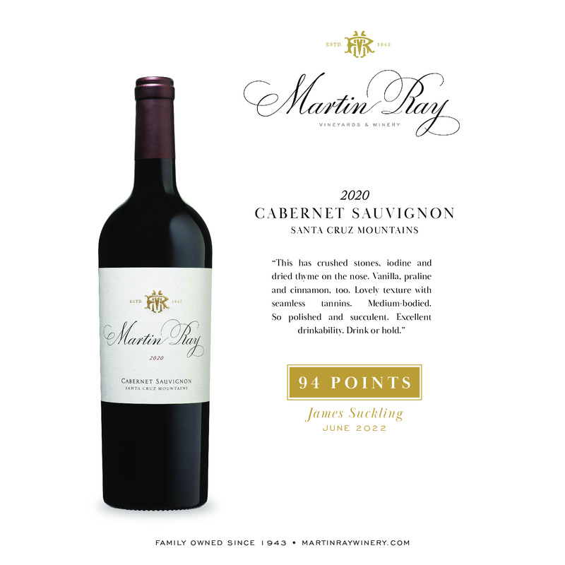 2020 Martin Ray Santa Cruz Mountains Reserve Cabernet Sauvignon Acclaim – 94 Points James Suckling