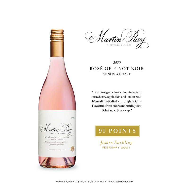 2020 Martin Ray Sonoma Coast Rosé Of Pinot Noir Acclaim – 91 Pts. James Suckling