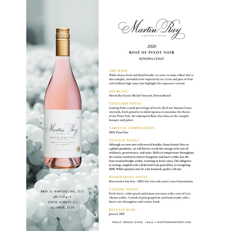 2020 Martin Ray Sonoma Coast Rosé Of Pinot Noir Tech Sheet