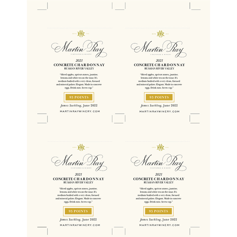 2021 Martin Ray Russian River Valley Dutton Ranch Concrete Shelf Talker – 93 Points James Suckling