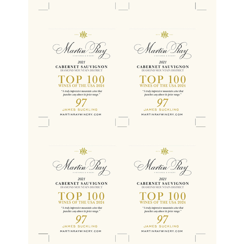2021 Martin Ray Diamond Mountain Reserve Cabernet Sauvignon Shelf Talker – 97 JS Top 100 Wines
