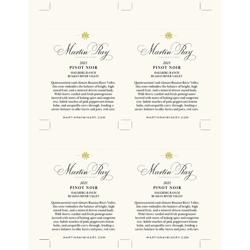2021 Martin Ray Russian River Valley Hallberg Ranch Pinot Noir Shelf Talker