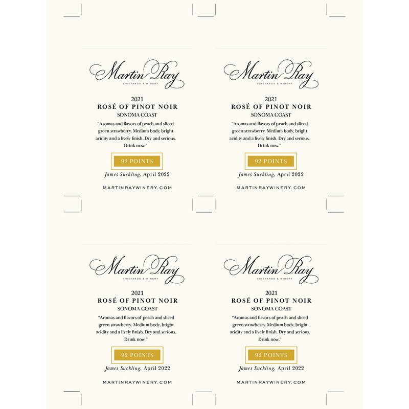2021 Martin Ray Sonoma Coast Rosé Of Pinot Noir Shelf Talker – 92 Pts. James Suckling
