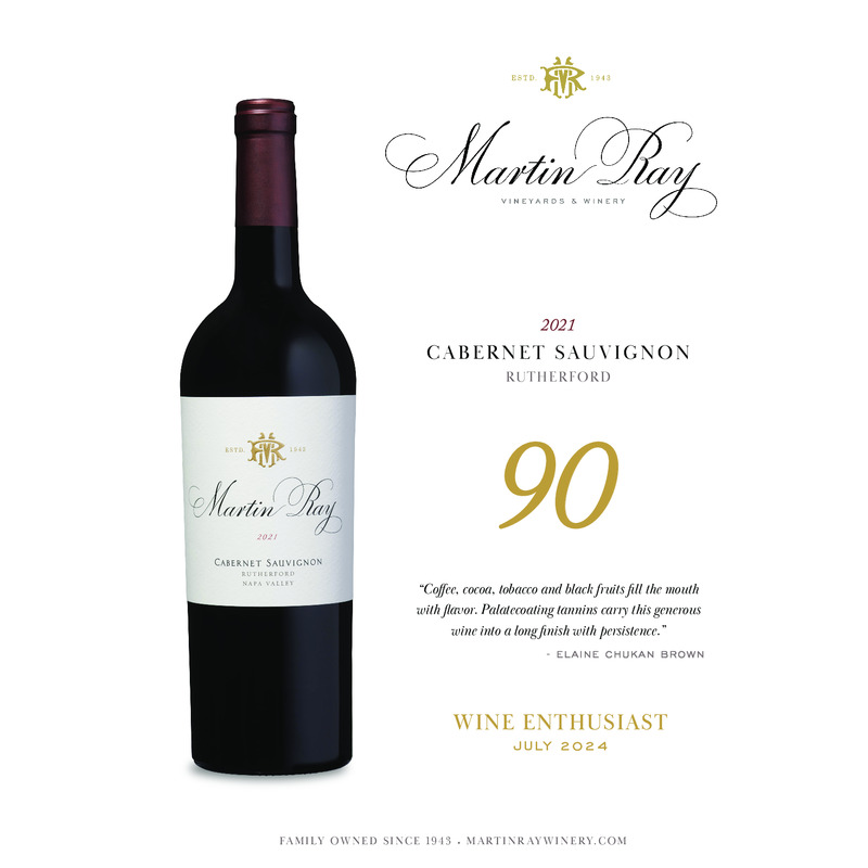 2021 Martin Ray Rutherford Reserve Cabernet Sauvignon Acclaim – 90 pts Wine Enthusiast