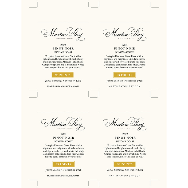 2021 Martin Ray Pinot Noir Shelf Talker – 93 Pts. James Suckling