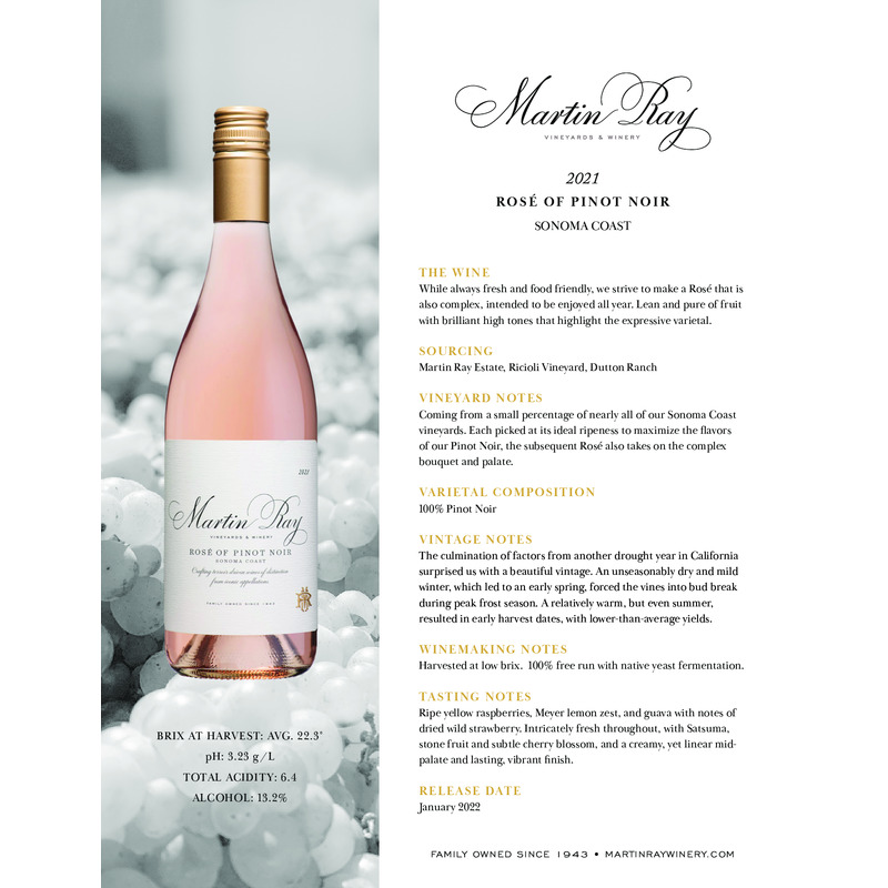 2021 Martin Ray Sonoma Coast Rosé Of Pinot Noir Tech Sheet