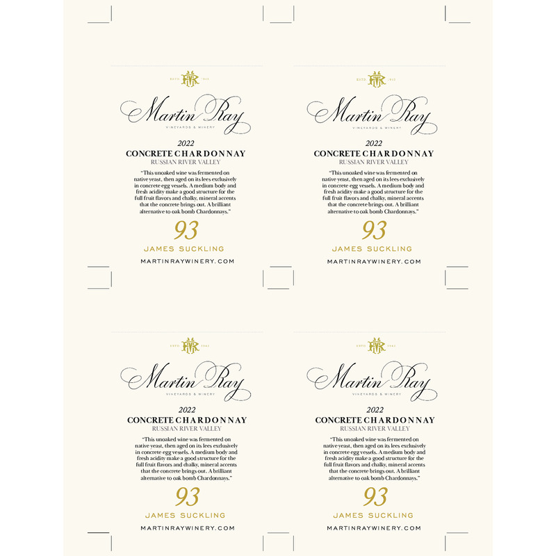 2022 Martin Ray Russian River Valley Concrete Chardonnay Shelf Talker – 93 pts James Suckling