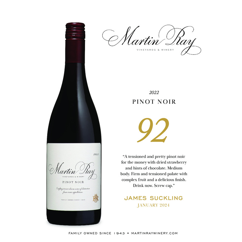 2022 Martin Ray Pinot Noir Acclaim – 92 pts James Suckling