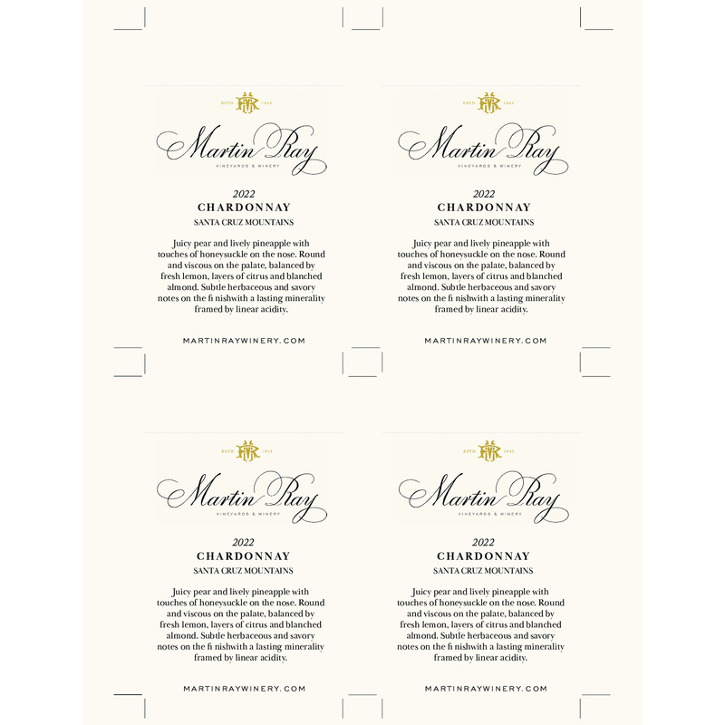 2022 Martin Ray Santa Cruz Mountains Chardonnay Shelf Talker