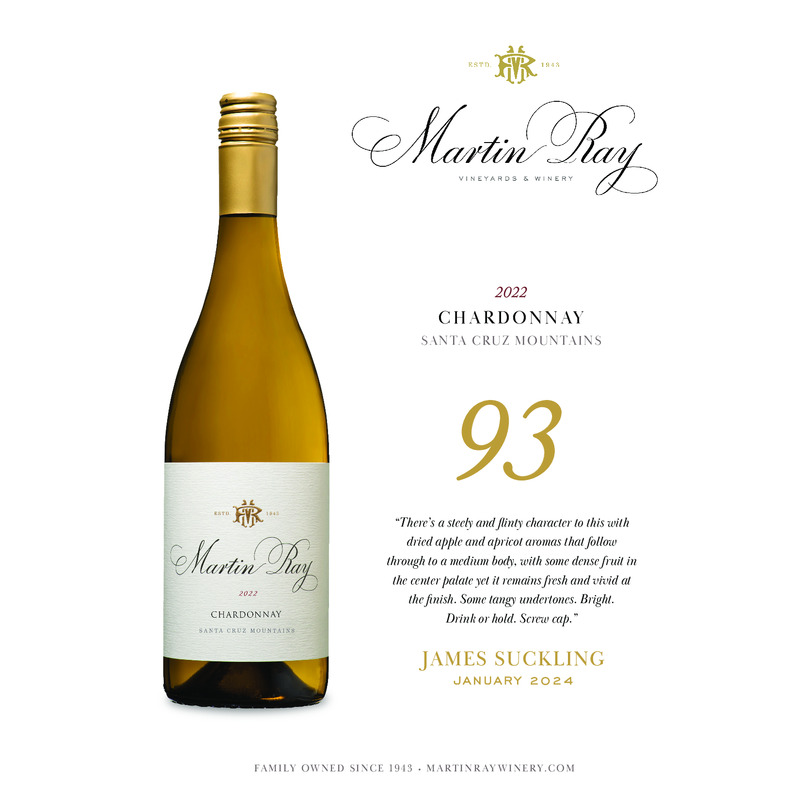 2022 Martin Ray Santa Cruz Mountains Chardonnay Acclaim – 93 pts James Suckling