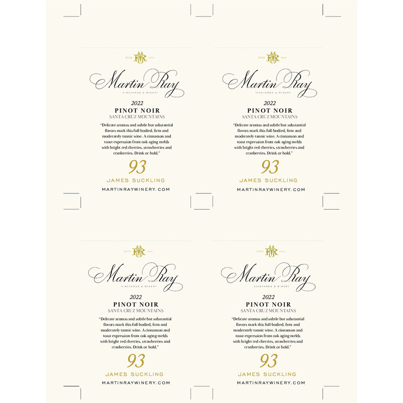 2022 Martin Ray Santa Cruz Mountains Pinot Noir Shelf Talker