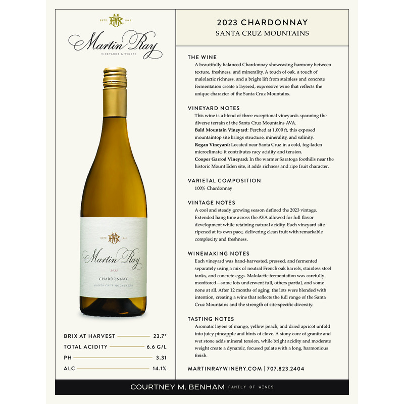 2023 Martin Ray Santa Cruz Mountains Chardonnay Tech Sheet