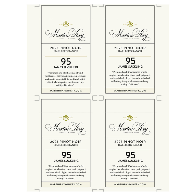 2023 Martin Ray Russian River Valley Hallberg Ranch Pinot Noir Shelf Talker – 95 Pts. James Suckling