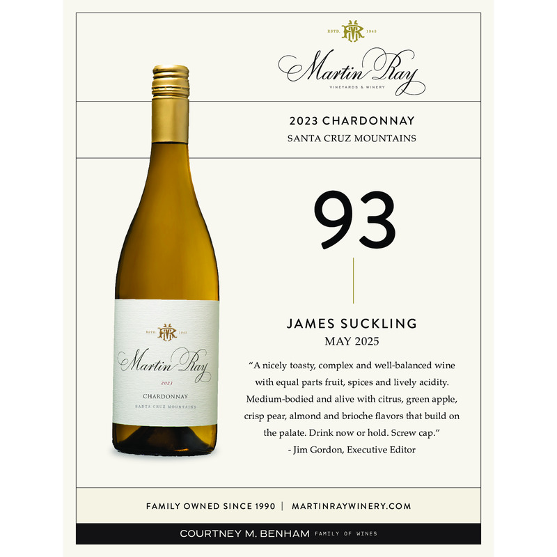 2023 Martin Ray Santa Cruz Mountains Chardonnay Acclaim – 93 pts James Suckling