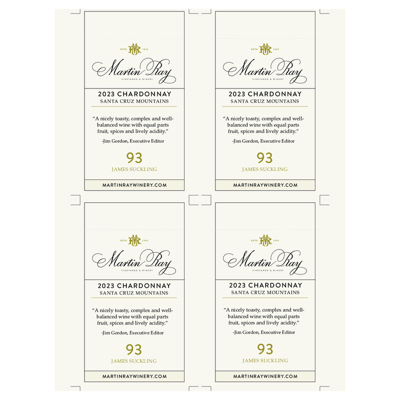 2023 Martin Ray Santa Cruz Mountains Chardonnay Shelf Talker Acclaim – 93 pts James Suckling
