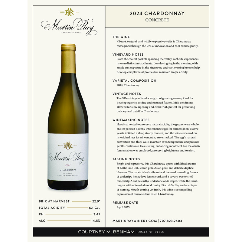 2024 Martin Ray Russian River Valley Concrete Chardonnay Tech Sheet