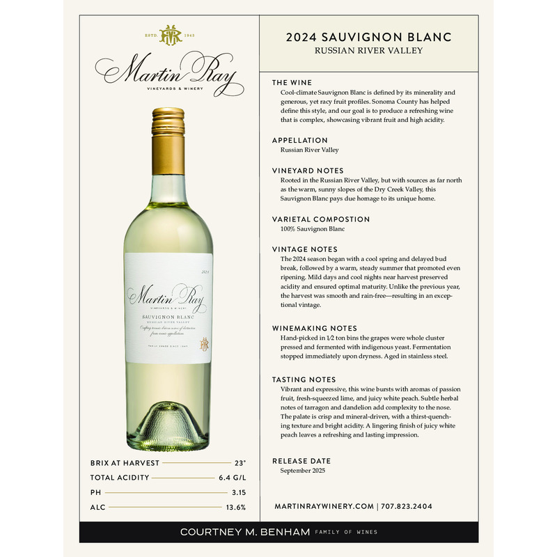 2024 Martin Ray Sauvignon Blanc Tech Sheet