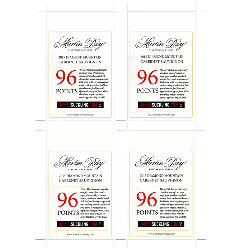 2015 Martin Ray Diamond Mountain Reserve Cabernet Sauvignon Shelftalker – 96 Pts. Suckling