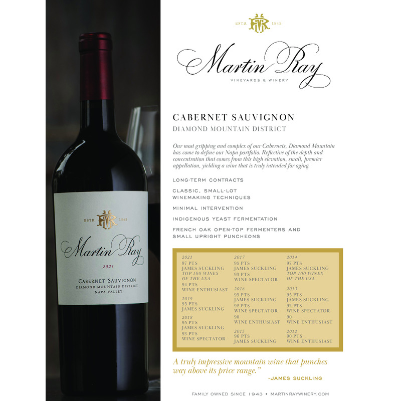 2021 Martin Ray Diamond Mountain Reserve Cabernet Sauvignon Sell Sheet