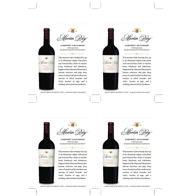 2016 Martin Ray Diamond Mountain Reserve Cabernet Sauvignon Shelf Talker