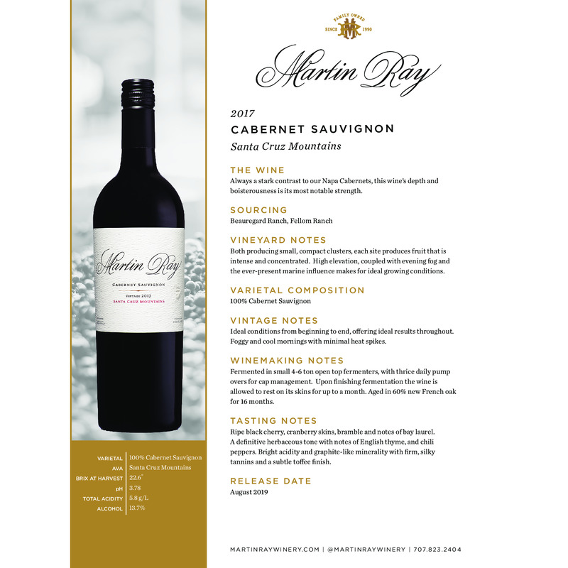 2017 Martin Ray Santa Cruz Mountains Reserve Cabernet Sauvignon Tech Sheet