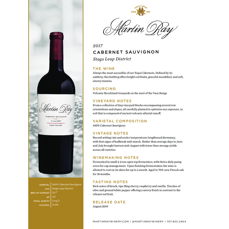 2017 Martin Ray Stags Leap District Reserve Cabernet Sauvignon Tech Sheet