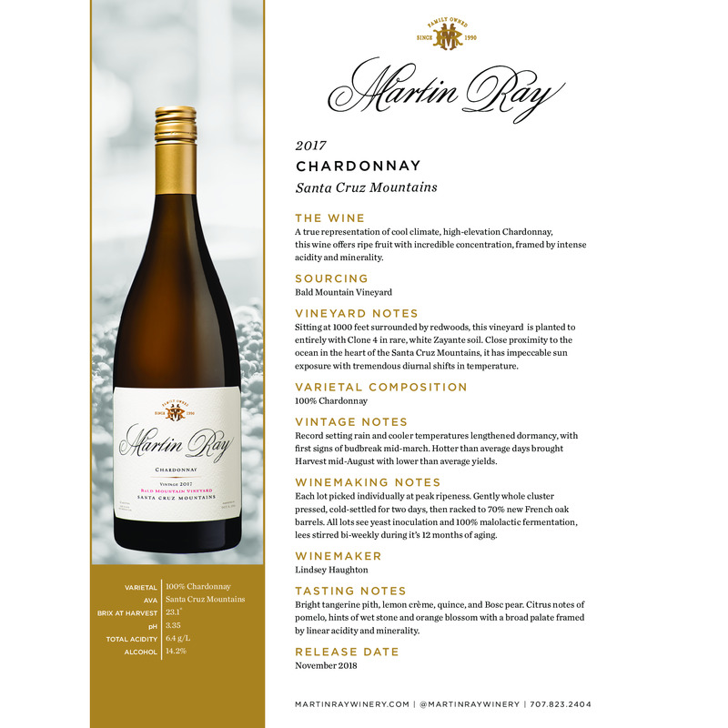 2017 Martin Ray Santa Cruz Mountains Chardonnay Tech Sheet