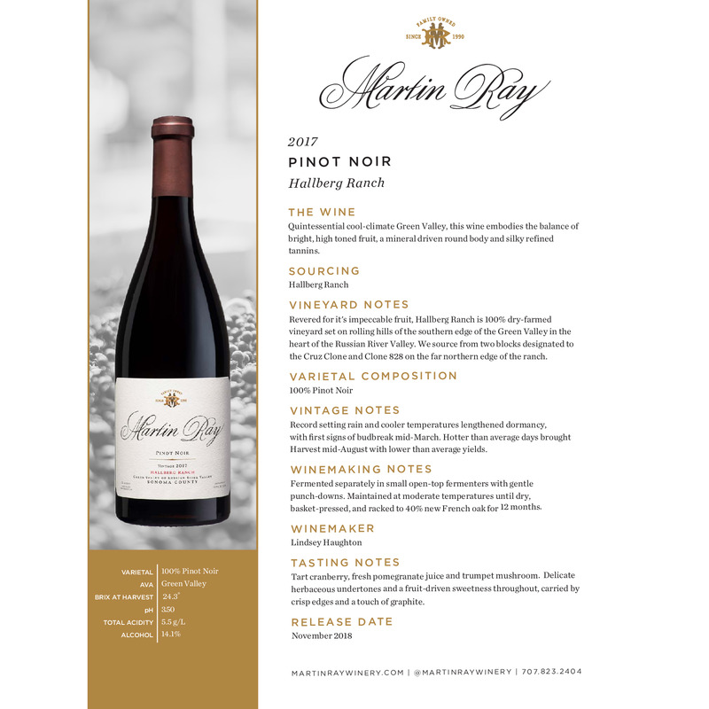 2017 Martin Ray Hallberg Ranch Pinot Noir Tech Sheet