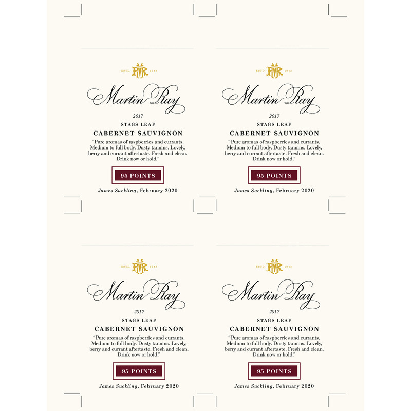2017 Martin Ray Stags Leap District Reserve Cabernet Sauvignon Shelftalker – 95 pts. James Suckling