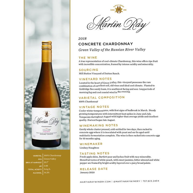 2018 Martin Ray Concrete Chardonnay Tech Sheet
