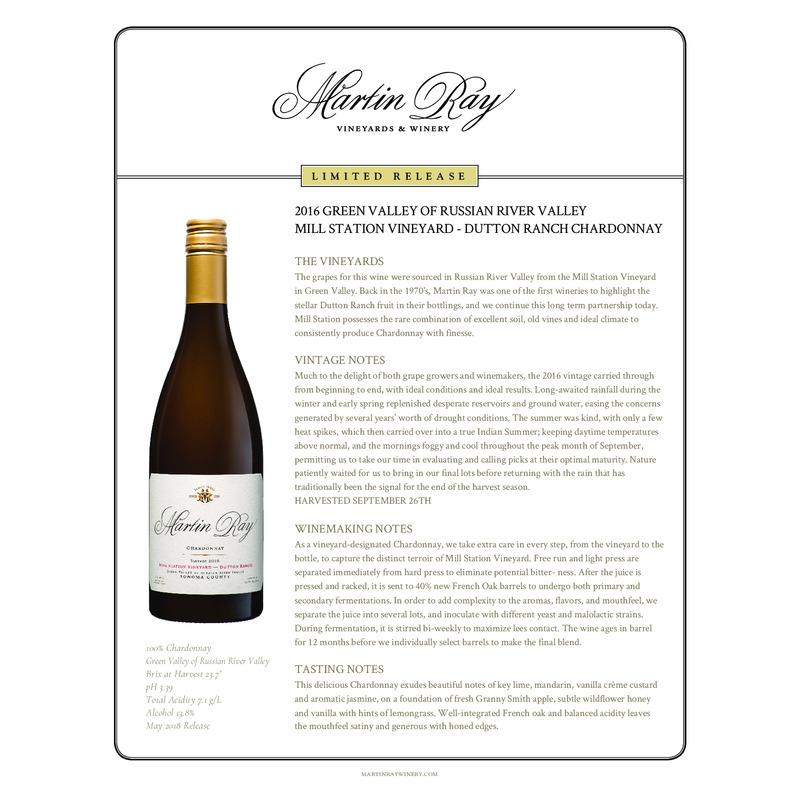 2015 Martin Ray Mill Station Chardonnay Front Label