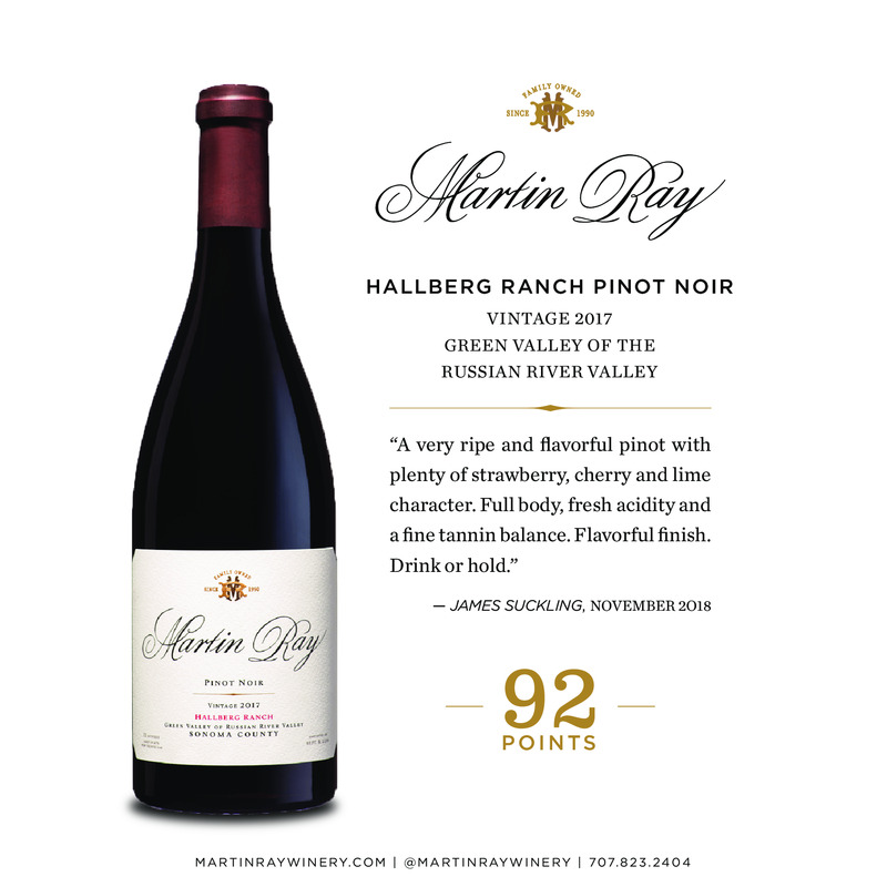 2017 Martin Ray Hallberg Ranch Pinot Noir 92 Pts. – James Suckling Acclaim