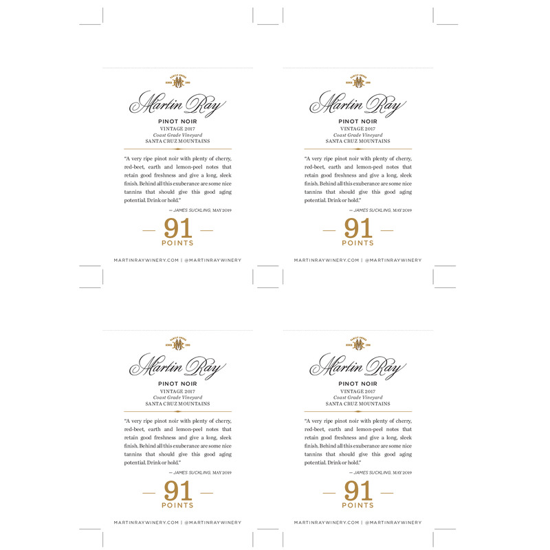 2017 Martin Ray Santa Cruz Mountains Coast Grade Pinot Noir Shelf Talker – 91 pts. James Suckling